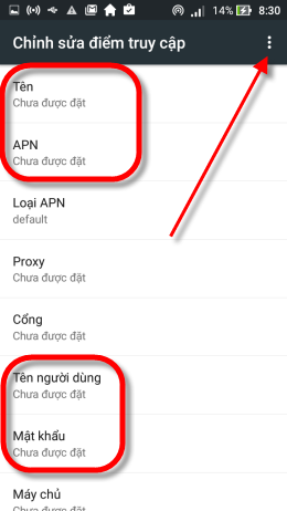 Nhập th&ocirc;ng tin của nh&agrave; mạng sau đ&oacute; chọn dấu 3 chấm