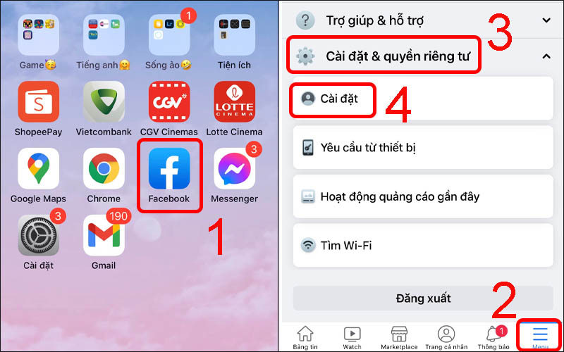 Vào Cài đặt của Facebook