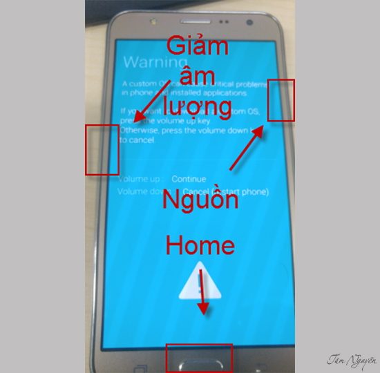 tăng âm lượng + home + nguồn