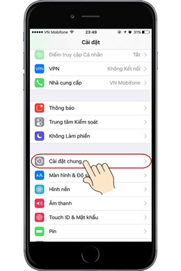Tiếp theo bạn vào giúp mình "Cài Đặt Chung".