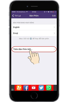 Sau đó chọn "Thêm Bàn Phím Mới".