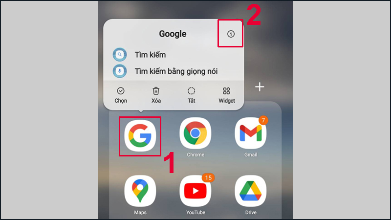 Chọn chữ i để truy cập thêm tùy chọn ứng dụng Google