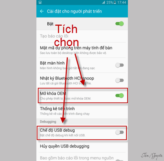  ta chọn 7 lần vào số phiên bản để bật tùy chọn nhà phát triển