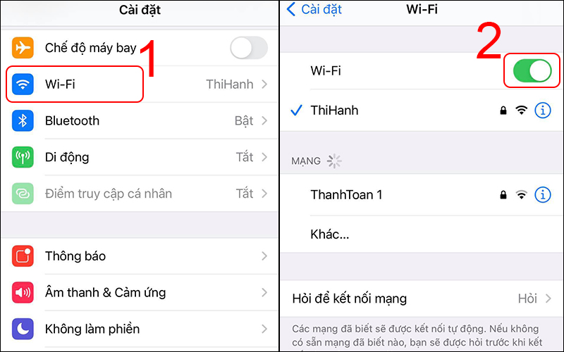 Thực hiện bật tắt Wi-Fi