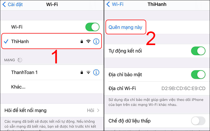 Thực hiện kết nối lại mạng