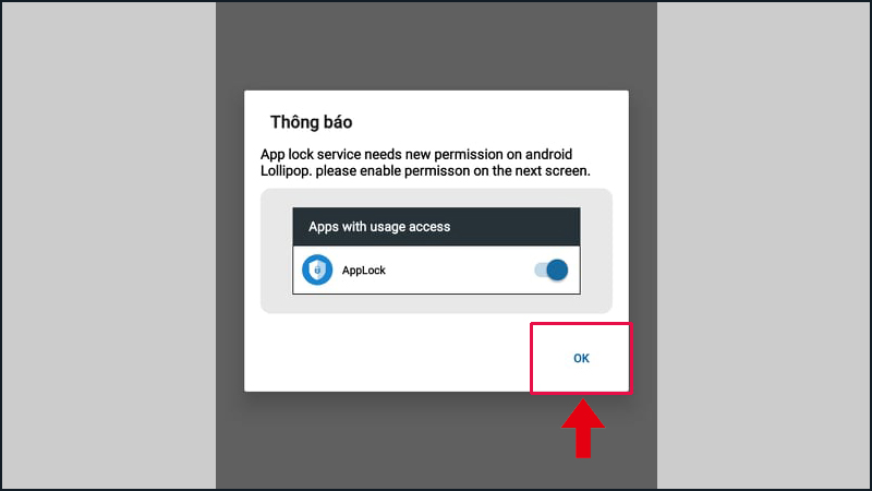 Chọn OK để đồng ý cấp quyền cho ứng dụng