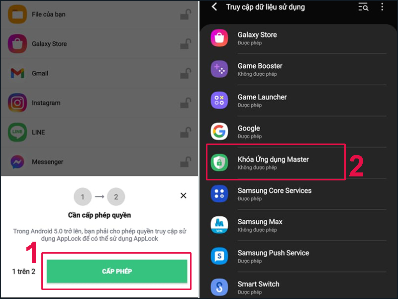 Hãy đồng ý cấp quyền để có thể sử dụng AppLock Master