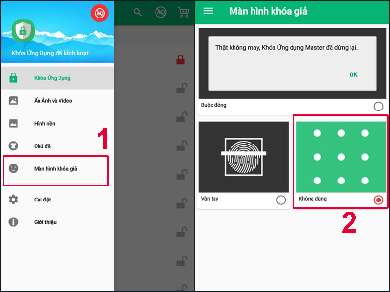 Tính năng màn hình khóa giả là một tính năng khá độc đáo trên AppLock Master