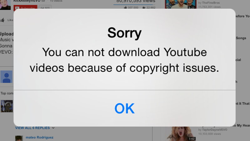 Không tải được video YouTube vì lý do bản quyền