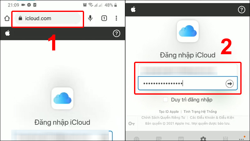 Truy cập vào trang web icloud.com và đăng nhập iCloud