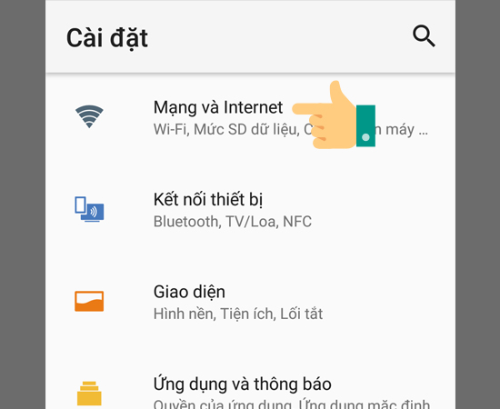 Bước 2: Chọn tiếp vào Mạng và Internet.