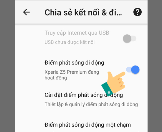 Bước 4: Truy cập vào Điểm phát sóng di động và bật nó lên.