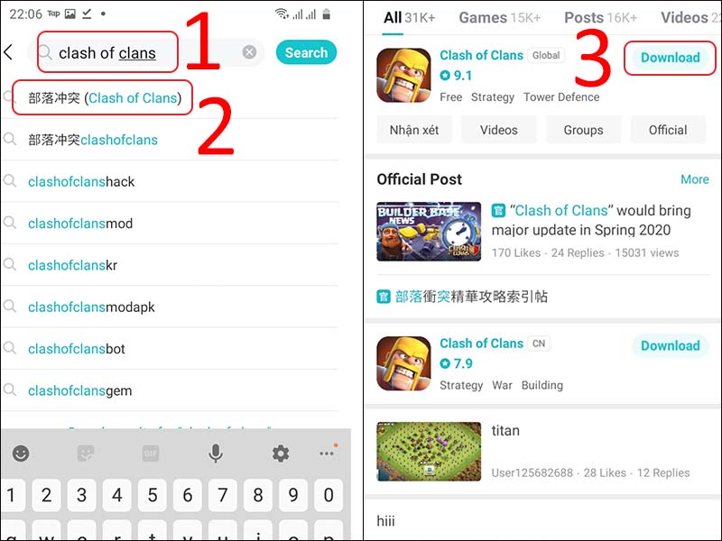 Tìm kiếm ứng dụng Clash of Clans