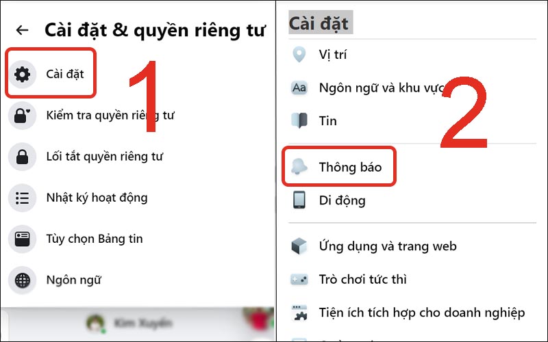 Chọn Thông báo ở mục Cài đặt