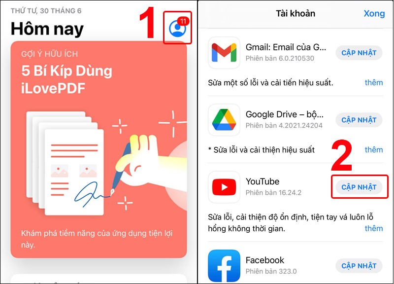 Cập nhật YouTube trên iPhone