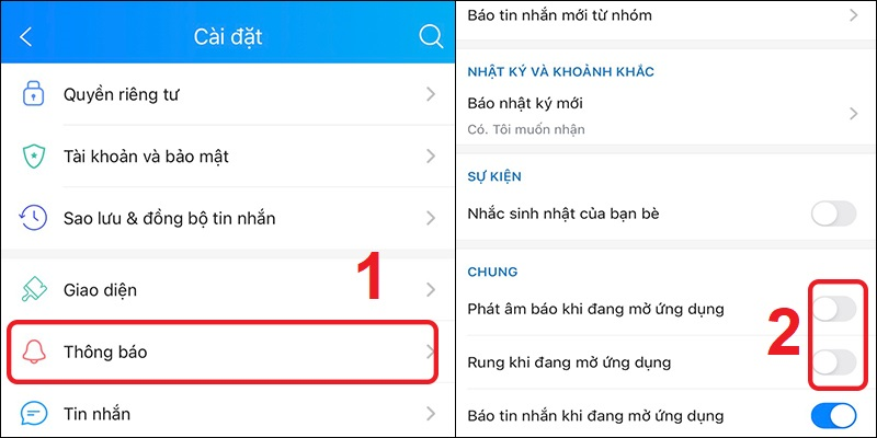 Tắt rung, âm báo khi đang mở ứng dụng