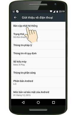 Chọn dòng (Bản cập nhật hệ thống) trong menu cài đặt.