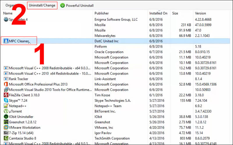 Chọn Uninstall/Change