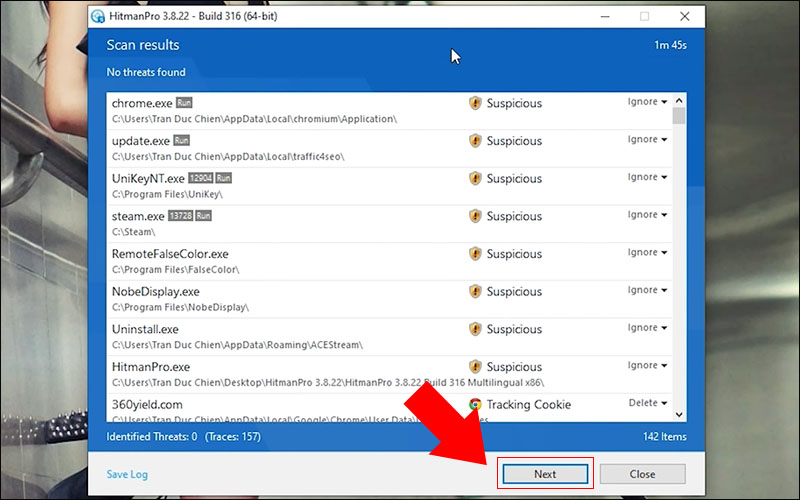 Các phầm mềm độc hại và các dầu hiệu nguy hiểm đã được HitmanPro quét