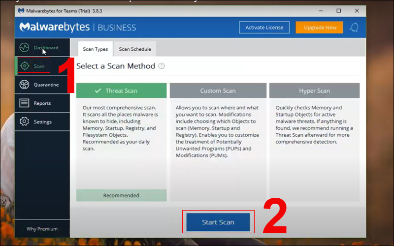 Chọn Start Scan để quét máy tính