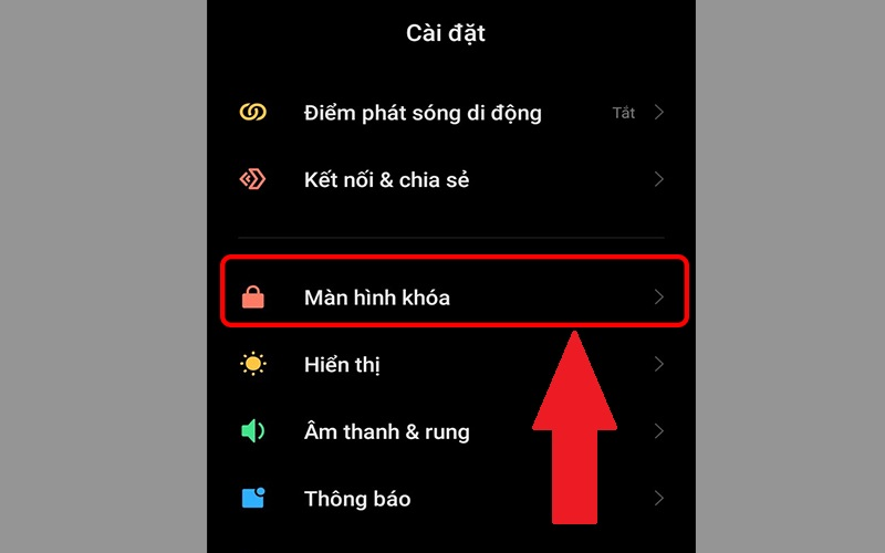 Vào Cài đặt và chọn Màn hình khoá