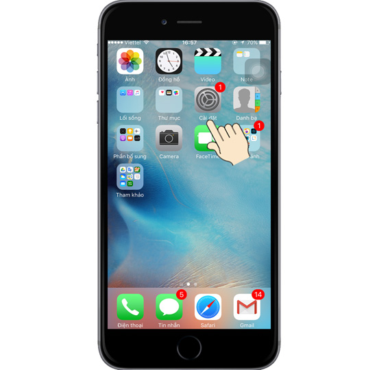 Bước đầu bạn vào "Cài đặt" trong menu của iPhone 6s.