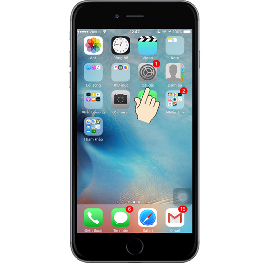 Trước tiên bạn vào "Cài đặt" trên iPhone 6s.