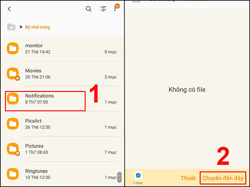 Chuyển file đến mục Notification