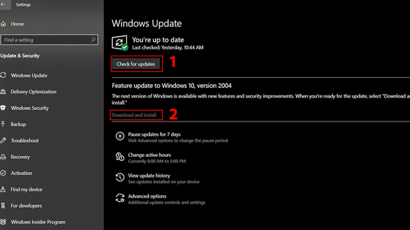 Chọn Check for update để hệ thống kiểm tra bản update mới của Windows