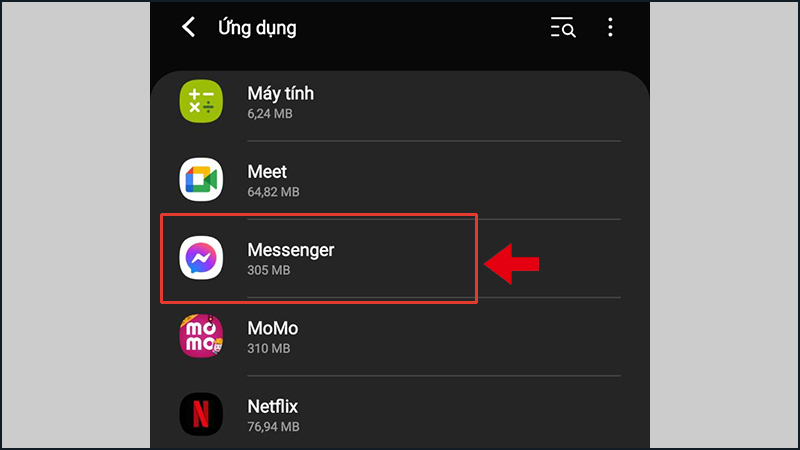 Vào mục Cài đặt trên điện thoại của bạn và tìm ứng dụng Messenger