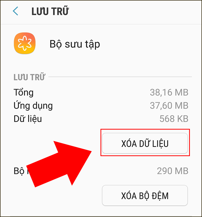 Xóa dữ liệu trong Bộ sưu tập