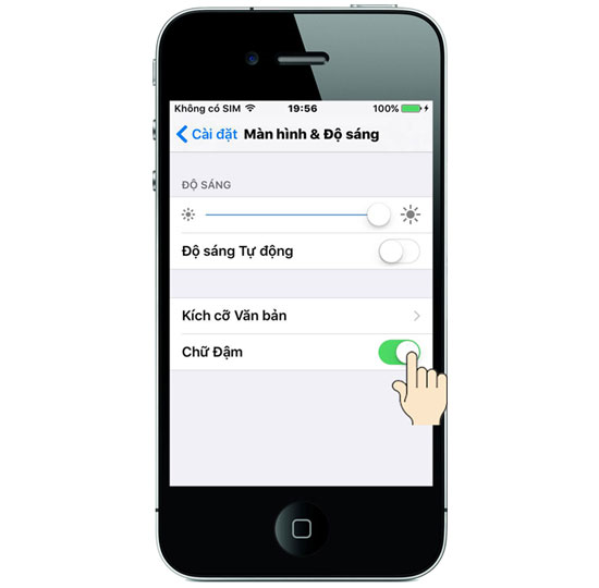Cài đặt > Màn hình & Độ sáng > Chữ đậm > Chạm vào nút bật.