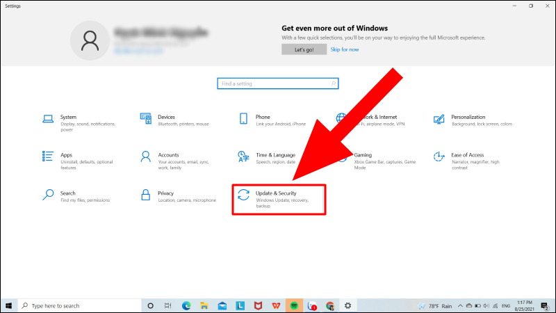 Tìm và chọn Update & Security