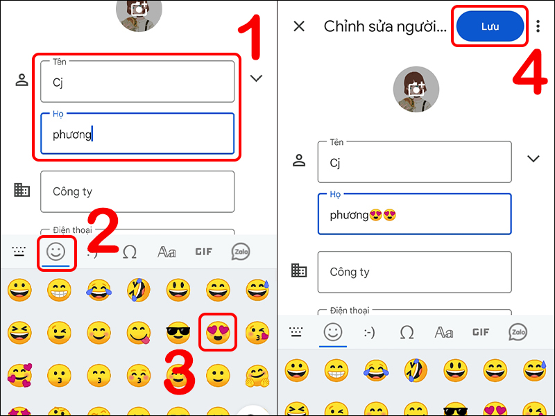 Cách chèn icon vào tên liên hệ