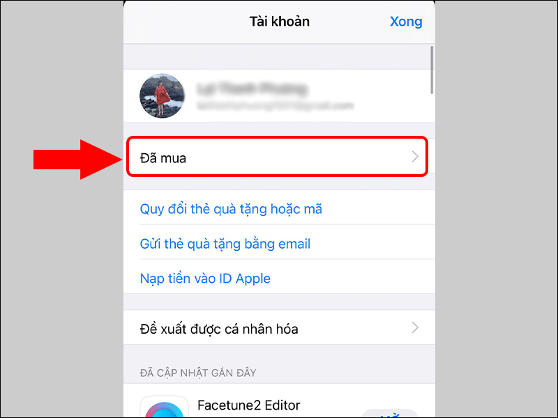 Chọn mục Đã mua