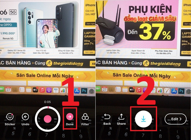 Chọn vào ký hiệu tải video để lưu