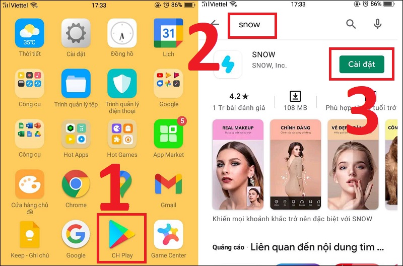 Hướng dẫn cách tải ứng dụng SNOW trên điện thoại Android
