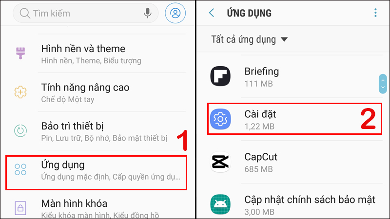 V&agrave;o C&agrave;i đặt v&agrave; chọn Ứng dụng