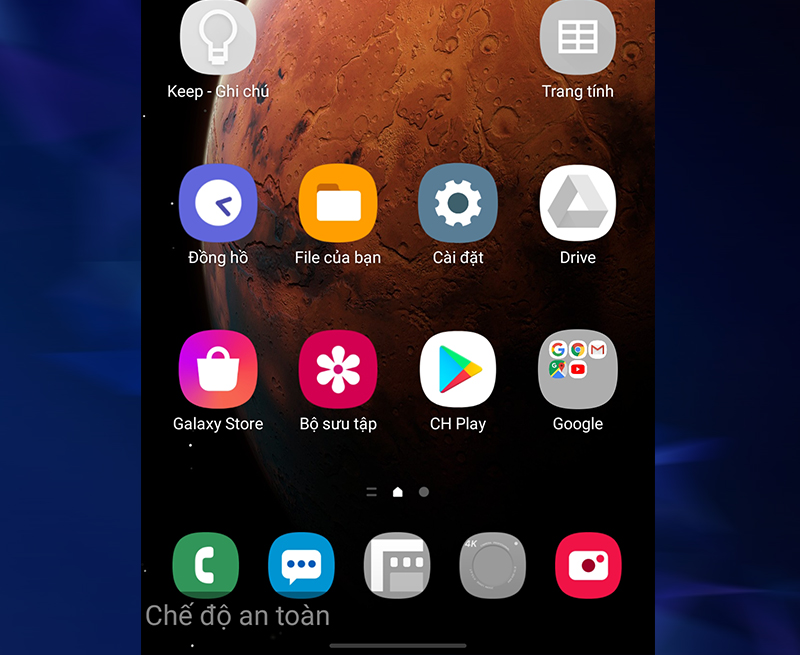 Chế độ an toàn hiển thị ở dưới màn hình