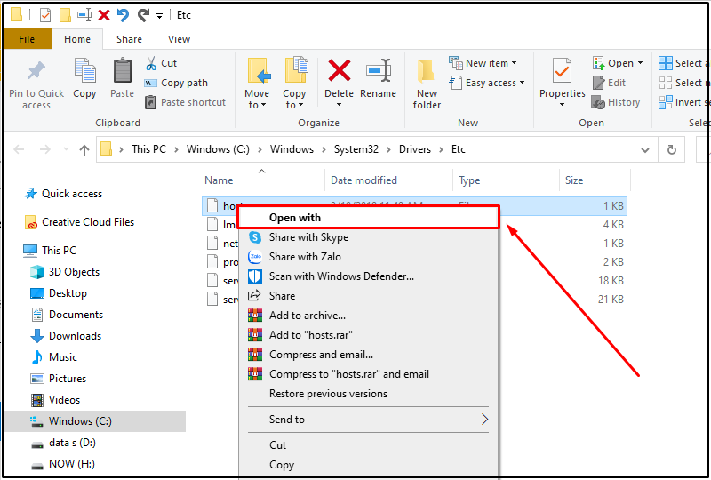 Open with Notepad