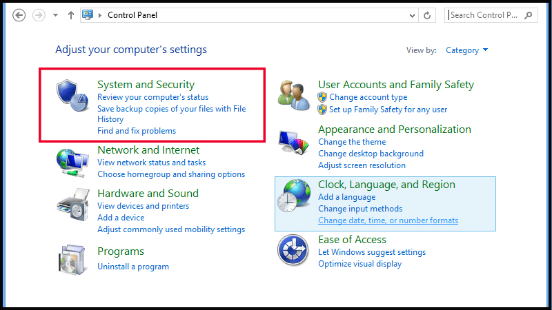 Vào mục System and Security