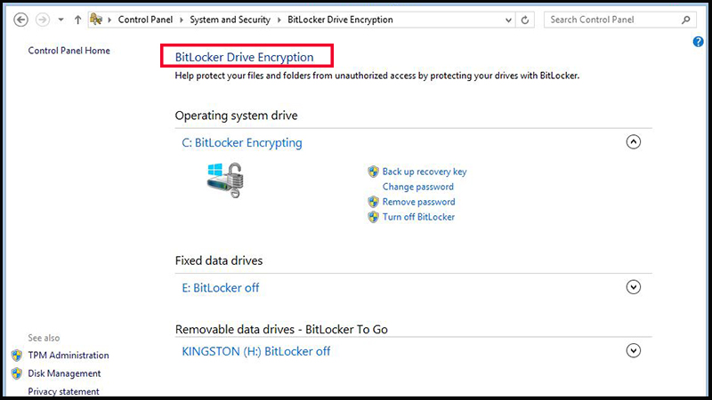 Chọn BitLocker Drive Encryption