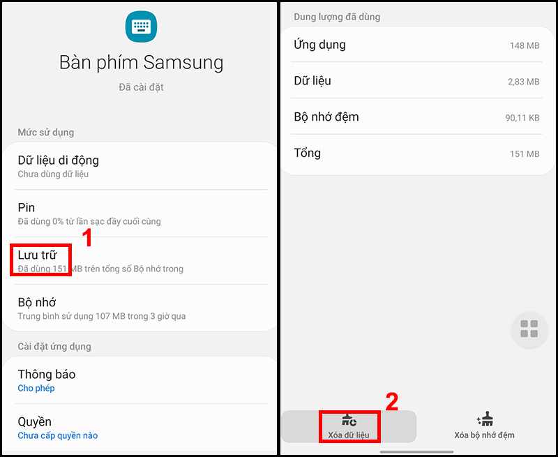Xóa dữ liệu Bàn phím