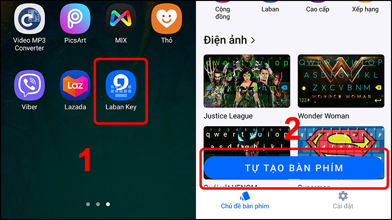Mở ứng dụng LaBan Key và chọn TỰ TẠO BÀN PHÍM