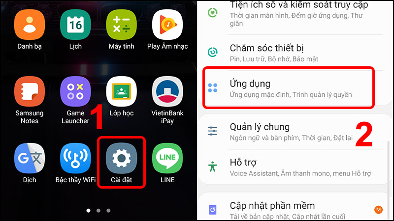 Vào Cài đặt và chọn Ứng dụng