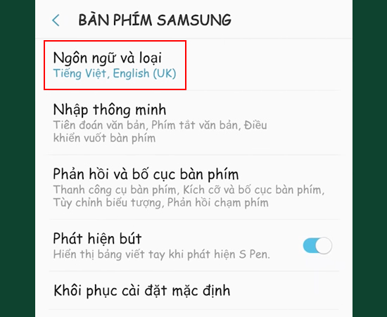 Bước 5: Chọn tiếp vào mục Ngôn ngữ và loại.