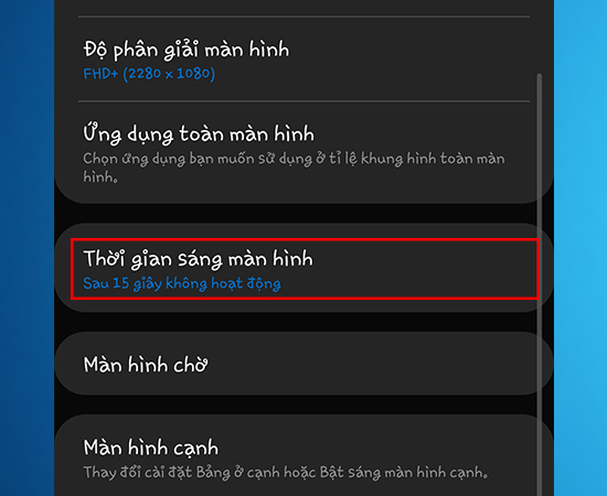 Bước 3: Đến đây các bạn chọn Thời gian sáng màn hình