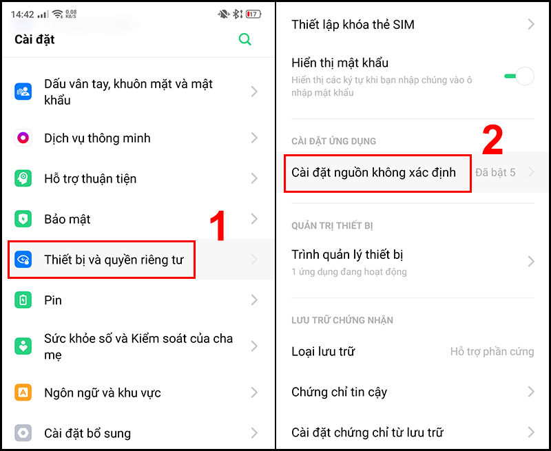 Truy cập mục Cài đặt nguồn không xác định
