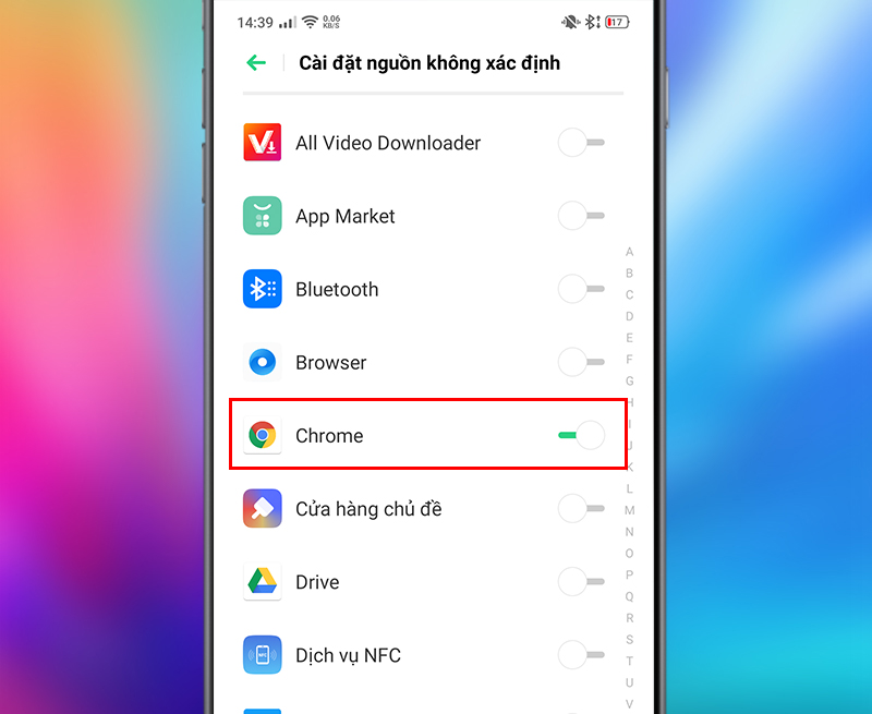 Giao diện bật/tắt