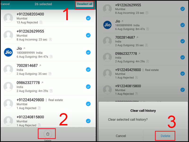 Xóa toàn bộ nhật ký cuộc gọi trên điện thoại Redmi